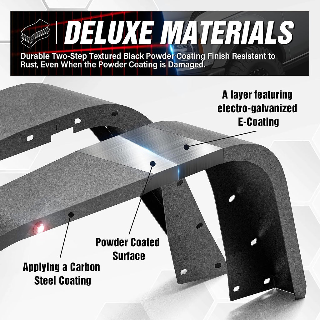 for Gladiator JT Front Fender Flares Compatible with 2020-2026 Jeep Gladiator JT with Built-in Eagle Eye LED Light, Heavy Duty Steel Mud Guard Off-Road Wheel Fenders, Textured Black (2 PCS Kit)