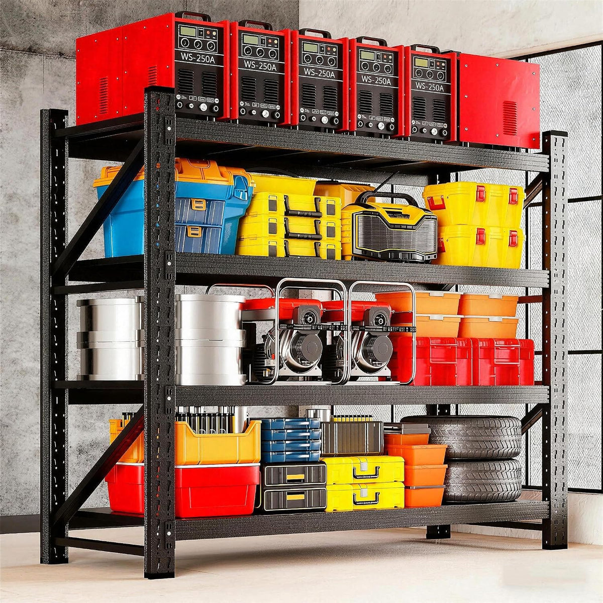 miiiko 48" w storage shelves,3000lbs metal garage storage shown in use