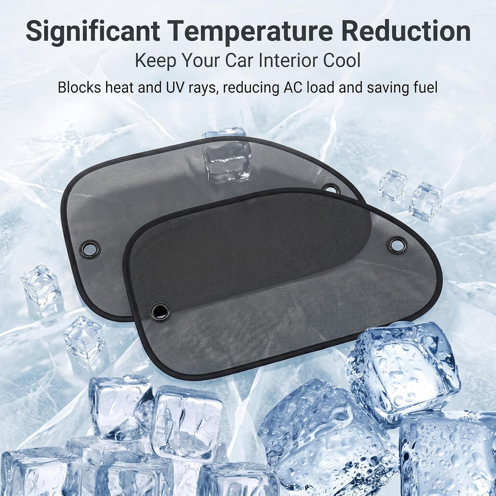 2PCS Car Window SunShades, Mesh Breathable Cling Side Sunshade, Anti-Glare Front Passenger Sun Protection, Reduces Fading and Damage Fits Most Cars (Black)