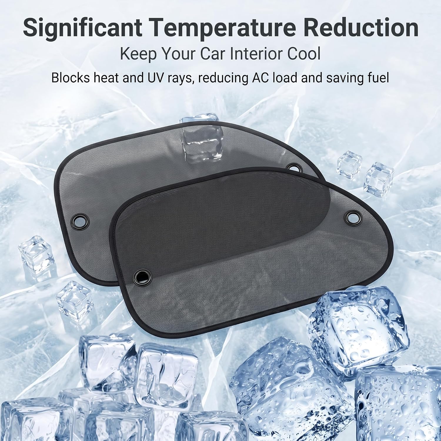 2PCS Car Window SunShades, Mesh Breathable Cling Side Sunshade, Anti-Glare Front Passenger Sun Protection, Reduces Fading and Damage Fits Most Cars (Black)