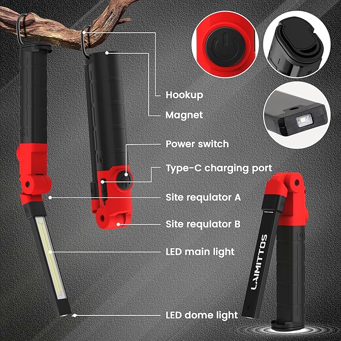 Rechargeable Work Light 2200mAh Magnetic LED Work Light Flashlight Mechanic - Image 7