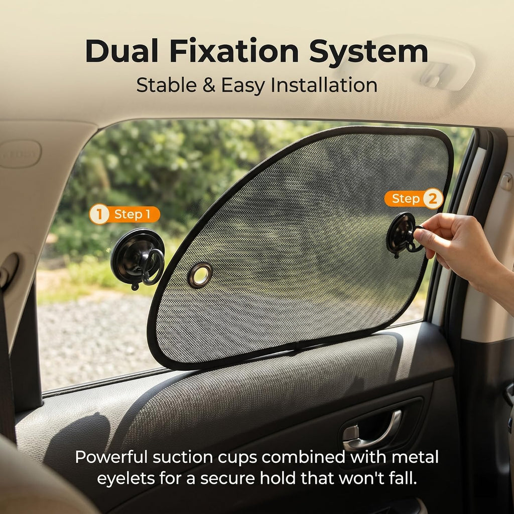 2PCS Car Window SunShades, Mesh Breathable Cling Side Sunshade, Anti-Glare Front Passenger Sun Protection, Reduces Fading and Damage Fits Most Cars (Black)