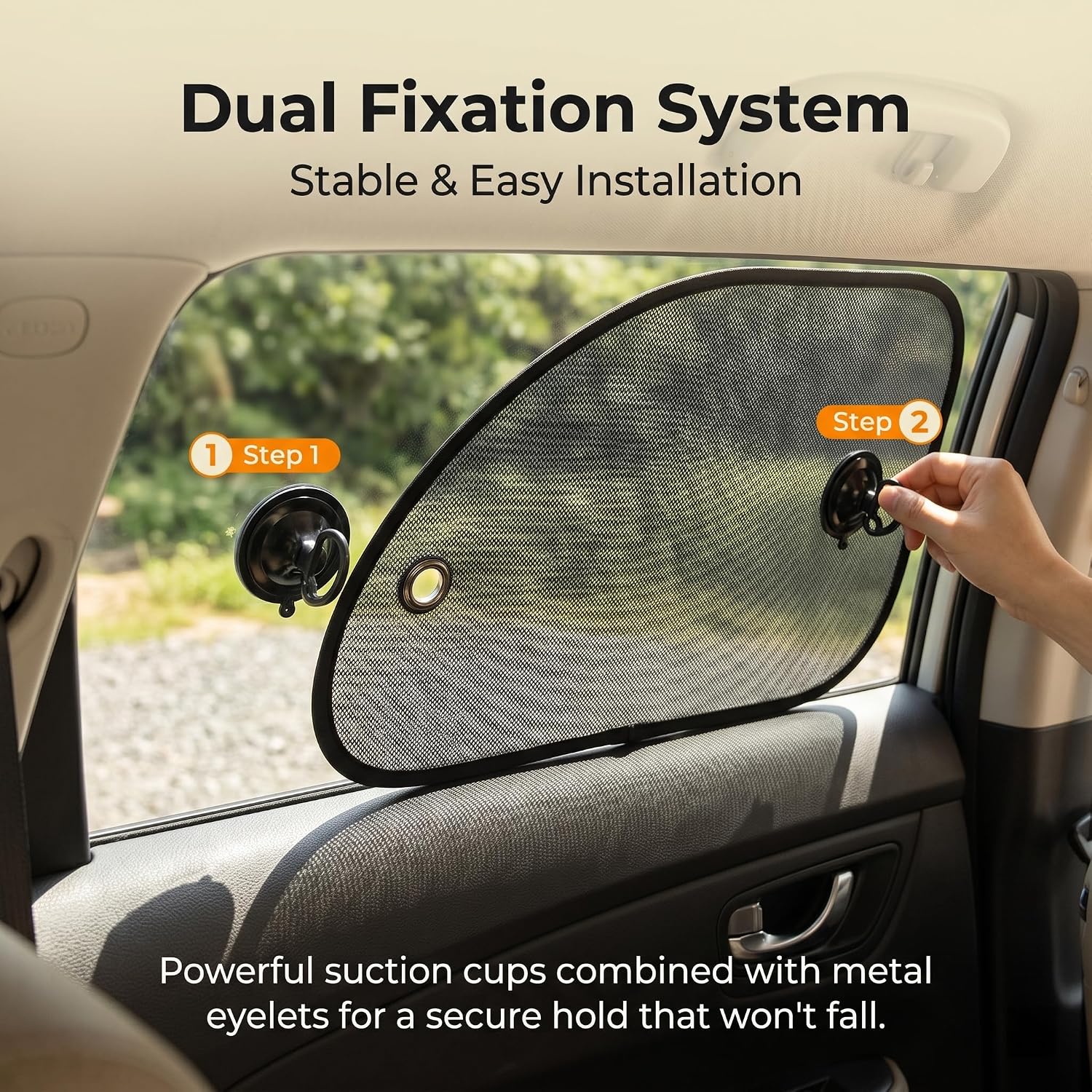 2PCS Car Window SunShades, Mesh Breathable Cling Side Sunshade, Anti-Glare Front Passenger Sun Protection, Reduces Fading and Damage Fits Most Cars (Black)