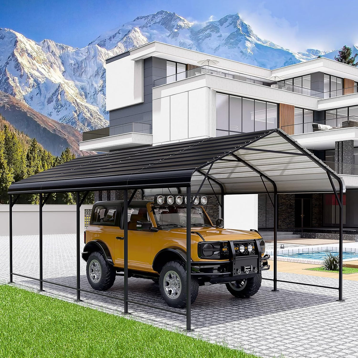 leveleve 12x20 ft heavy-duty metal carport, galvanized steel, main product view