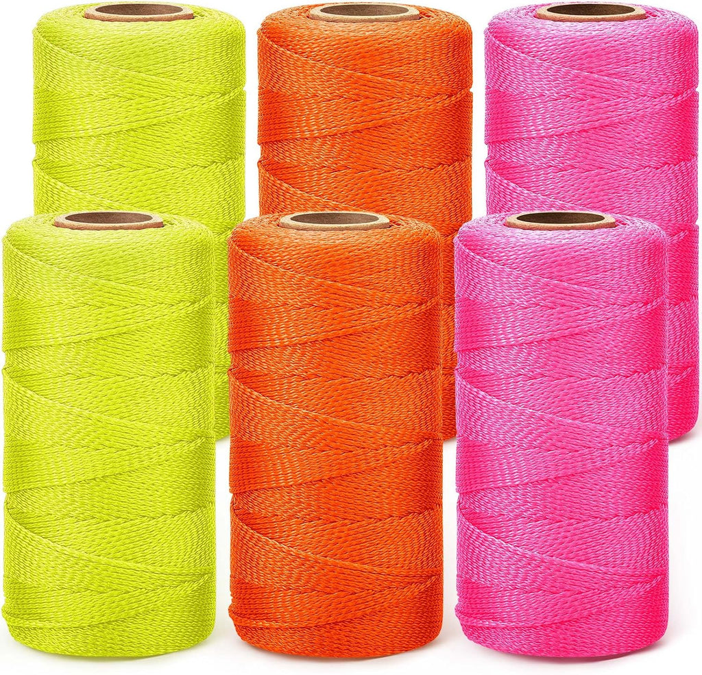 Amylove 6 Roll Mason String Line #18, 500 ft Nylon Braided Construction String Line, Heavy Duty Outdoor Twine Rope for Gardening or Masonry Tools Construction DIY Project, Assorted Colors