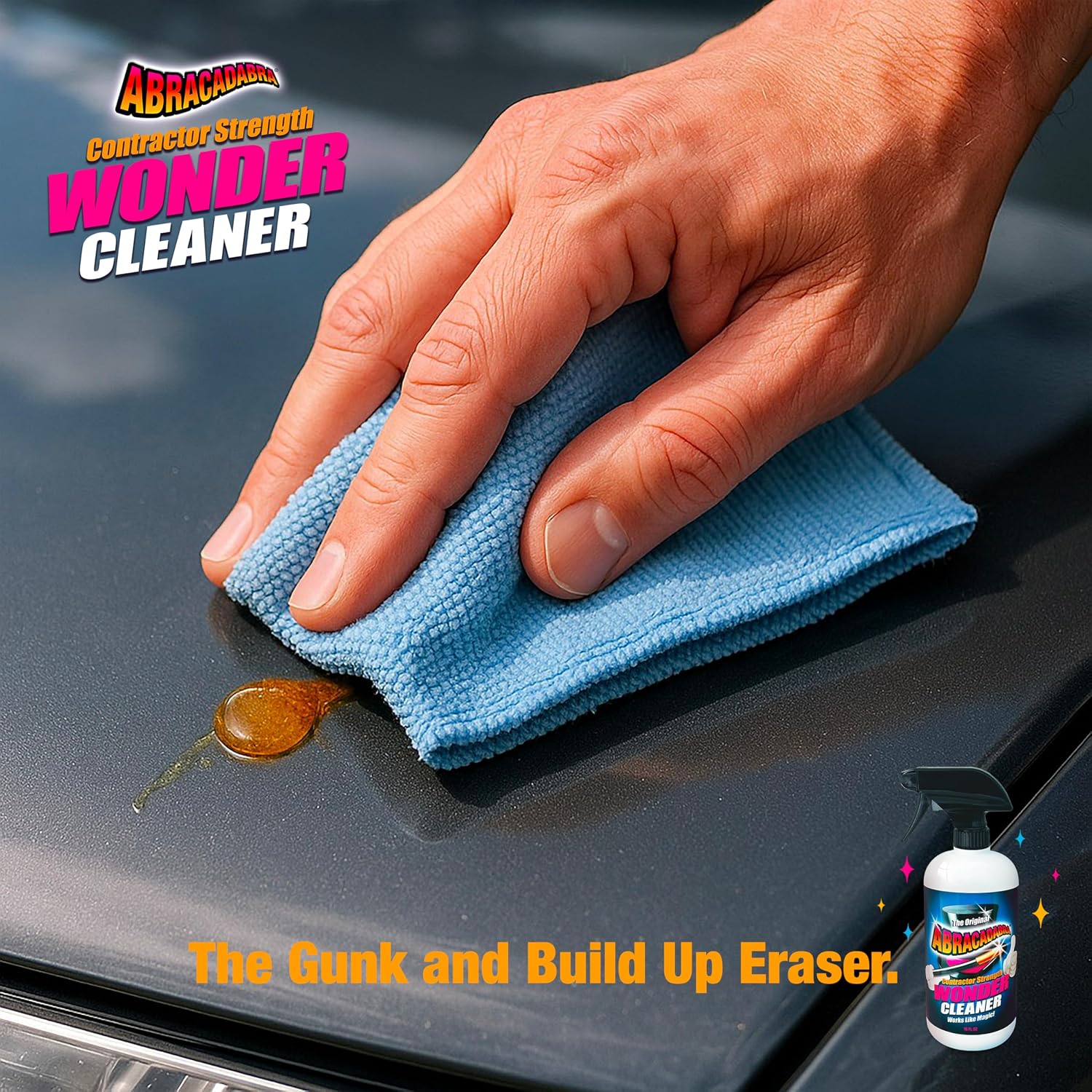 Abracadabra® Wonder Cleaner Spray 16 oz - As Seen on TV Contractor Strength Adhesive, Tar, Gum, Sap & Sticker Remover - Citrus Cleaner for Cars, Garage Floors, Concrete, Tile, Metal & Wood