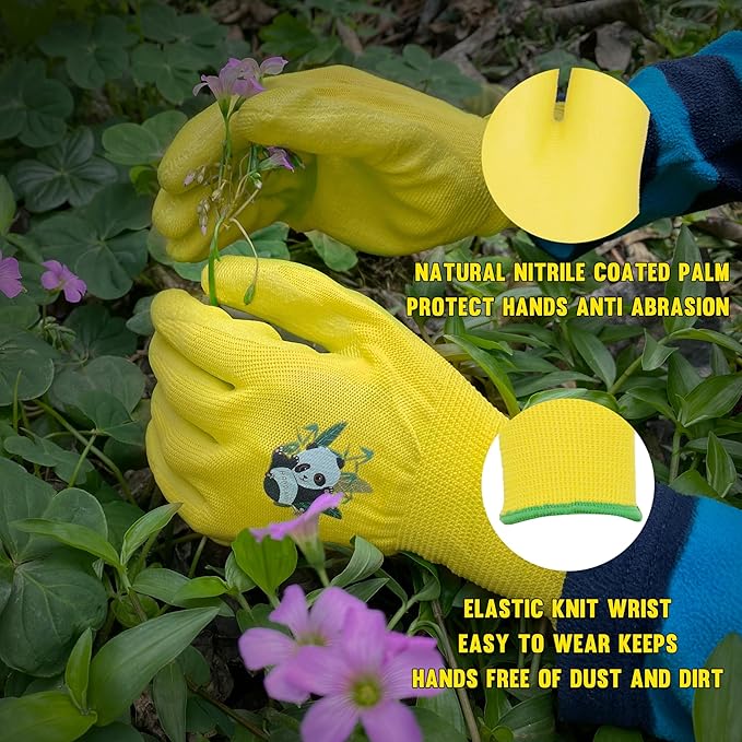 HANDLANDY 2 Pairs Kids Gardening Gloves, Toddler Children Garden Yard Work - Image 3