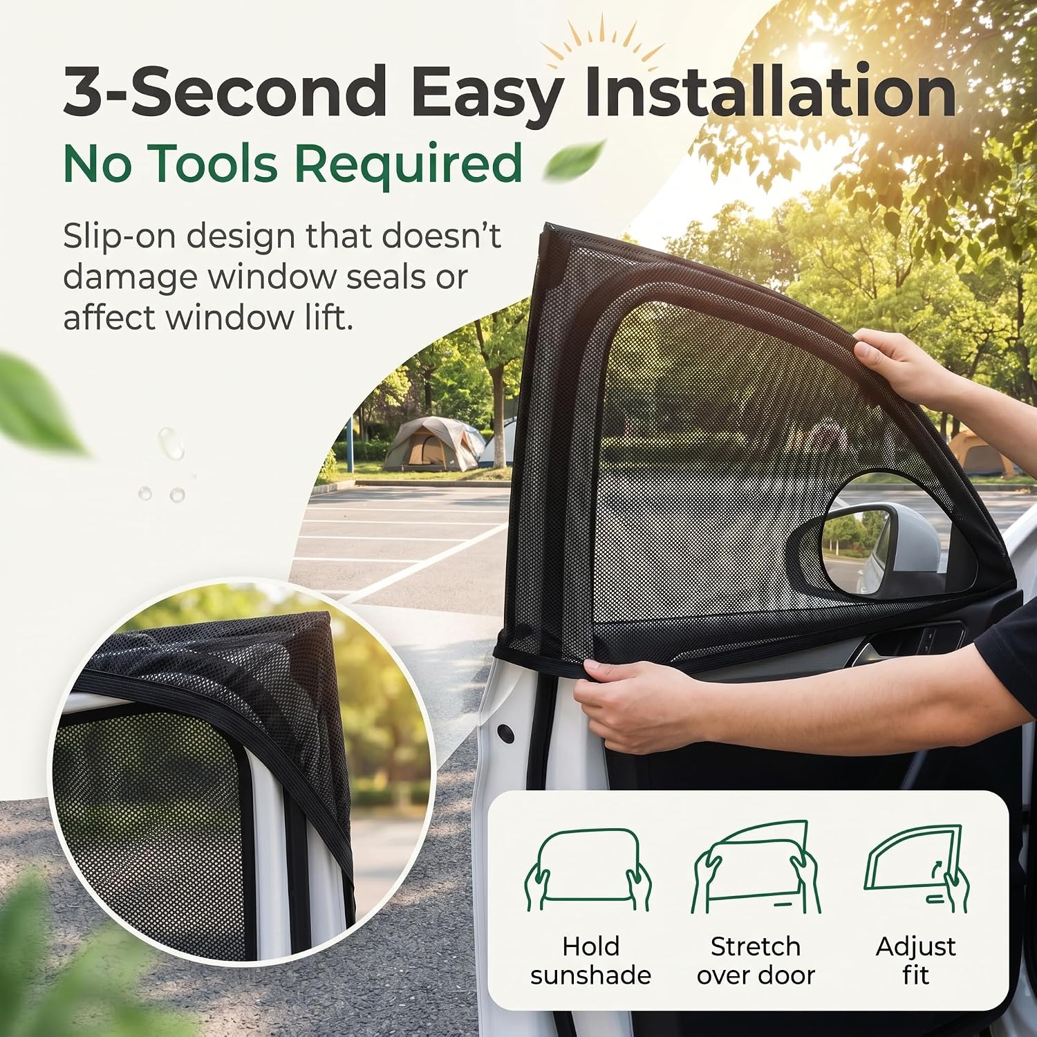 4 PCS Car Side Window Shades, Mesh Breathable Foreign Object Protection Privacy Shield for Baby, Adjustable Elastic Fabric Sun Shades, Block Sun Glare for Breastfeeding Napping Camping (Black)