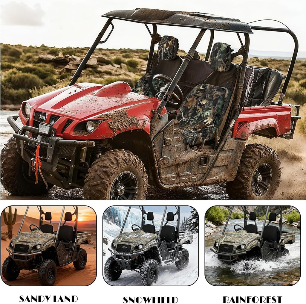 UTV Seat Cover Compatible with Hisun 500 700 Axis 500 700 Massimo MSU500 MSU700 Camouflage Hunting Woodland Heavy Duty UTV Accessories Waterproof Seat Covers