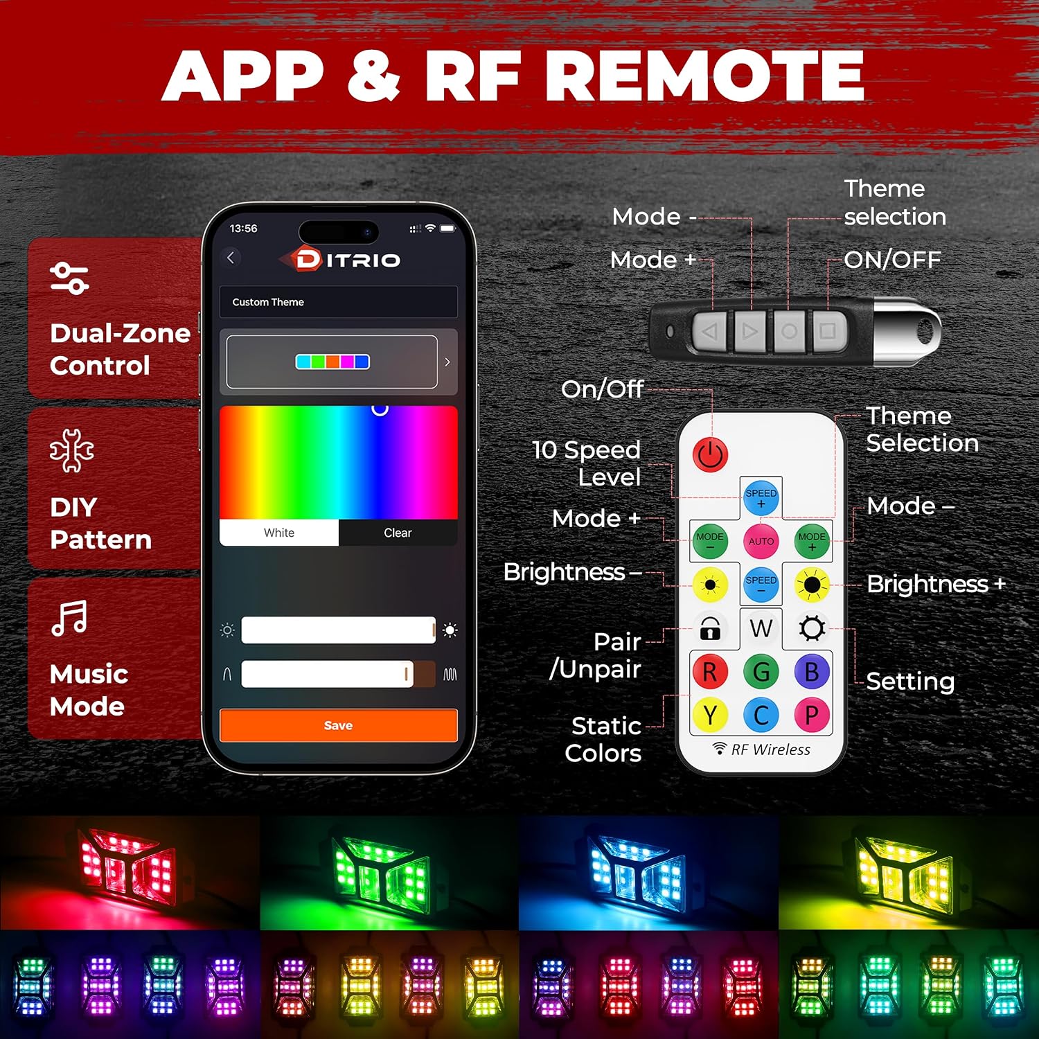 8 Pods Five Sided RGB Rock Lights for Trucks Jeep UTV SUV ATV Golf Cart, Multi Chasing Color App/Remote Control Led Rock Lights with Music Mode, Waterproof Exterior Underglow Kits for Cars(Patented)