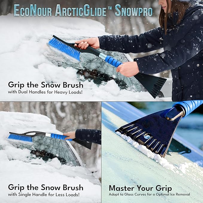 EcoNour 27" Aluminum Car Snow Scraper and Brush | Weaved Bristle Head - Image 2