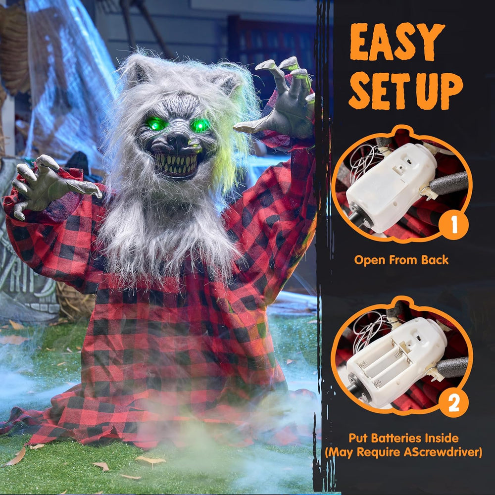 JOYIN Halloween Outdoor Decorations Animated, Animatronics Werewolf Groundbre...