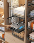 sliding stackable closet organizer storage basket,black, main product view