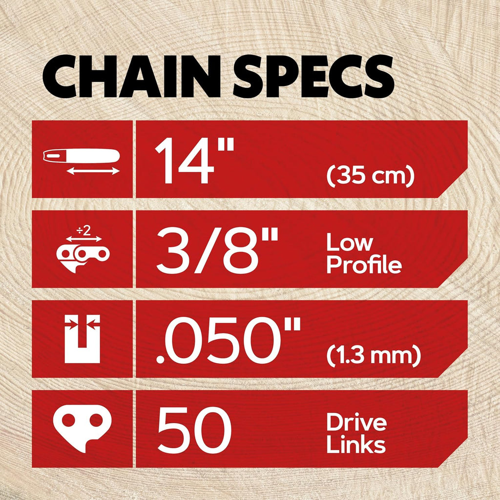 oregon chainsaw chain for 14" bar, 3/8" lp, close-up detail