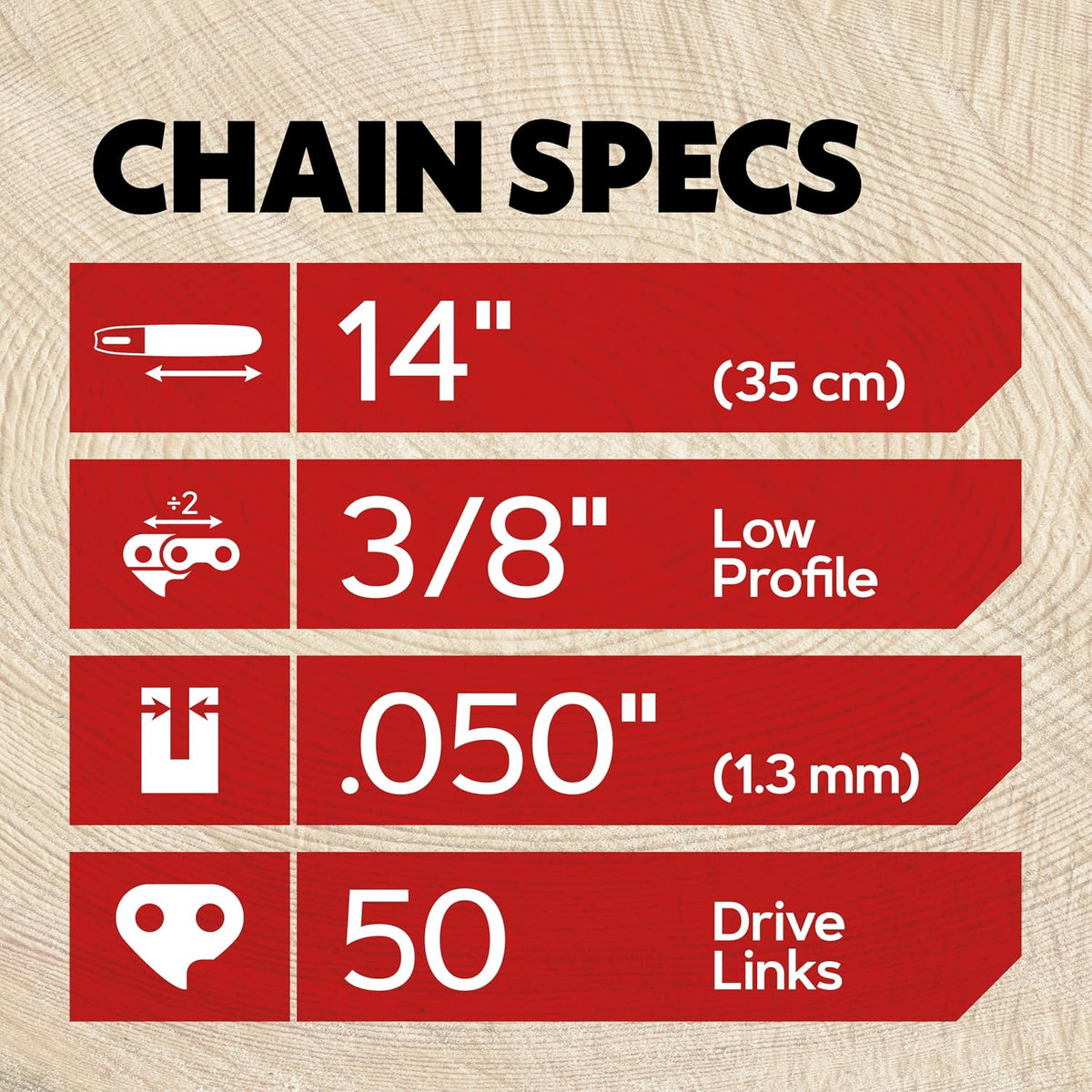 oregon chainsaw chain for 14" bar, 3/8" lp, close-up detail