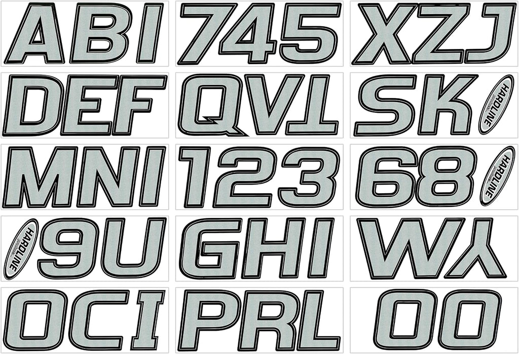 Hardline Products USA Series 700 Boat Registration Numbers & Letters Kit -Silver/Black – 3-Inch USCG Compliant Marine Vinyl Decals – UV, Fuel & Scratch Resistant – Complete Set for Hull Registration