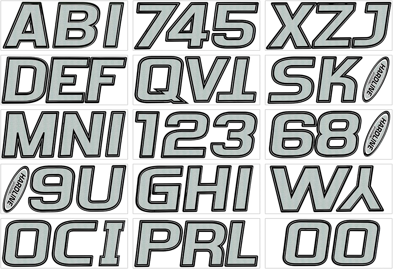 Hardline Products USA Series 700 Boat Registration Numbers & Letters Kit -Silver/Black – 3-Inch USCG Compliant Marine Vinyl Decals – UV, Fuel & Scratch Resistant – Complete Set for Hull Registration