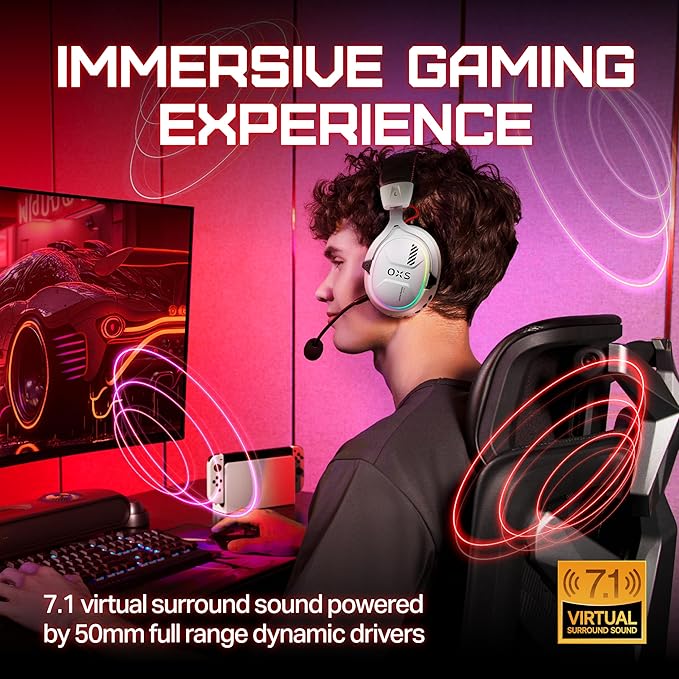OXS Storm G2 Wireless Gaming Headsets, 7.1 Virtual Surround Sound, 3 EQ Modes - Image 2