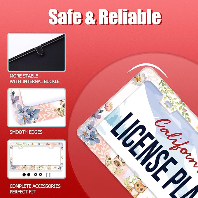 Cat License Plate Frame Beautiful Butterflies Flowers License Plate Holder - Image 4