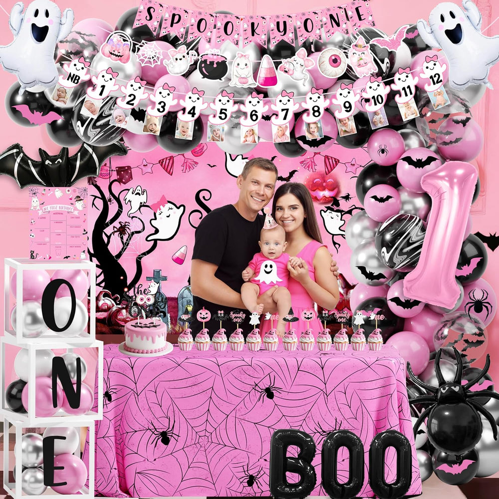Pink Spooky One Birthday Decorations Girl Halloween 1st Birthday Kit