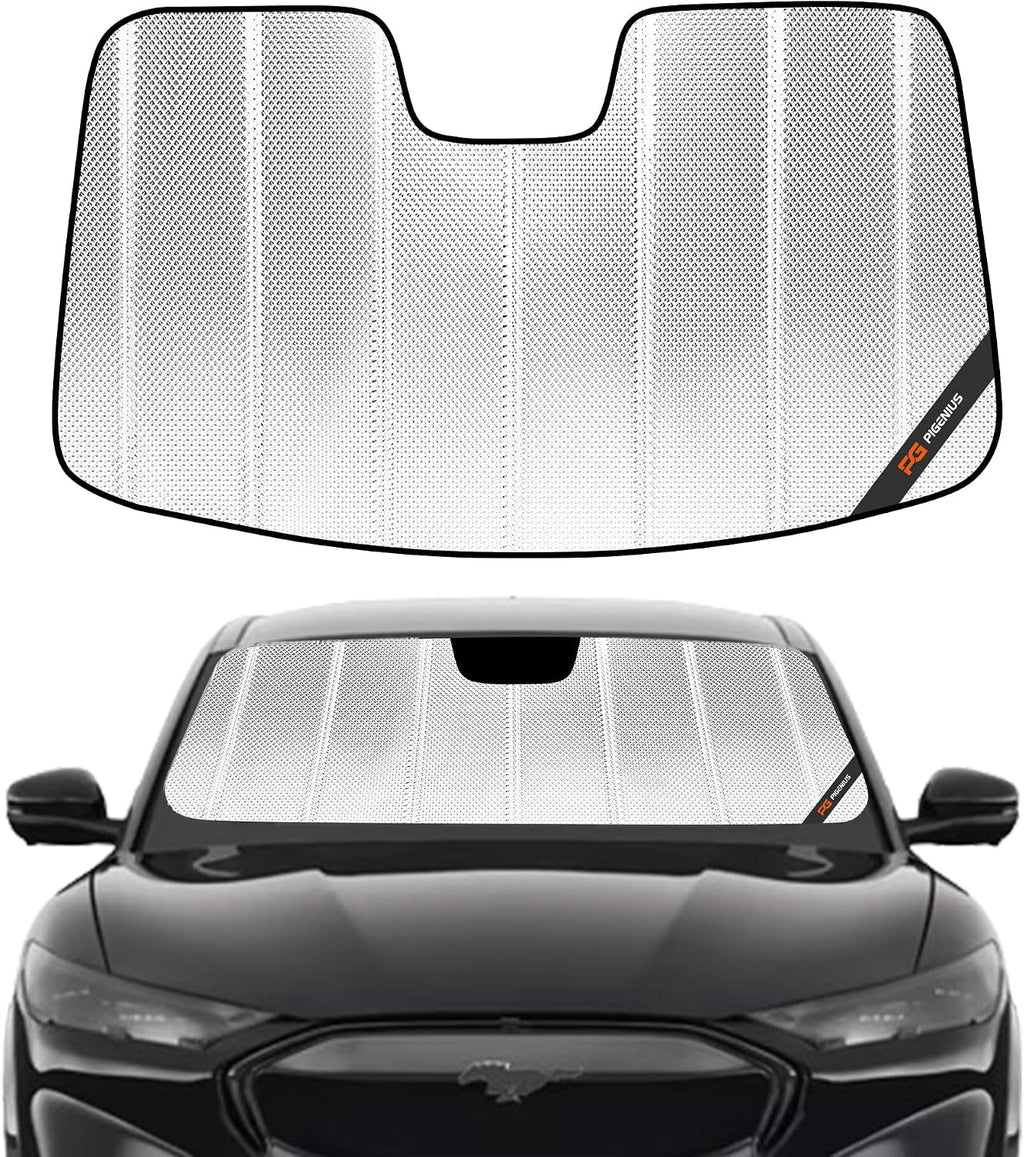 Pigenius Windshield Sun Shade for Ford Mustang Mach-E 2021-2025. Reflective Aluminum Film Front Window Sunshade - BLAZBLOCK