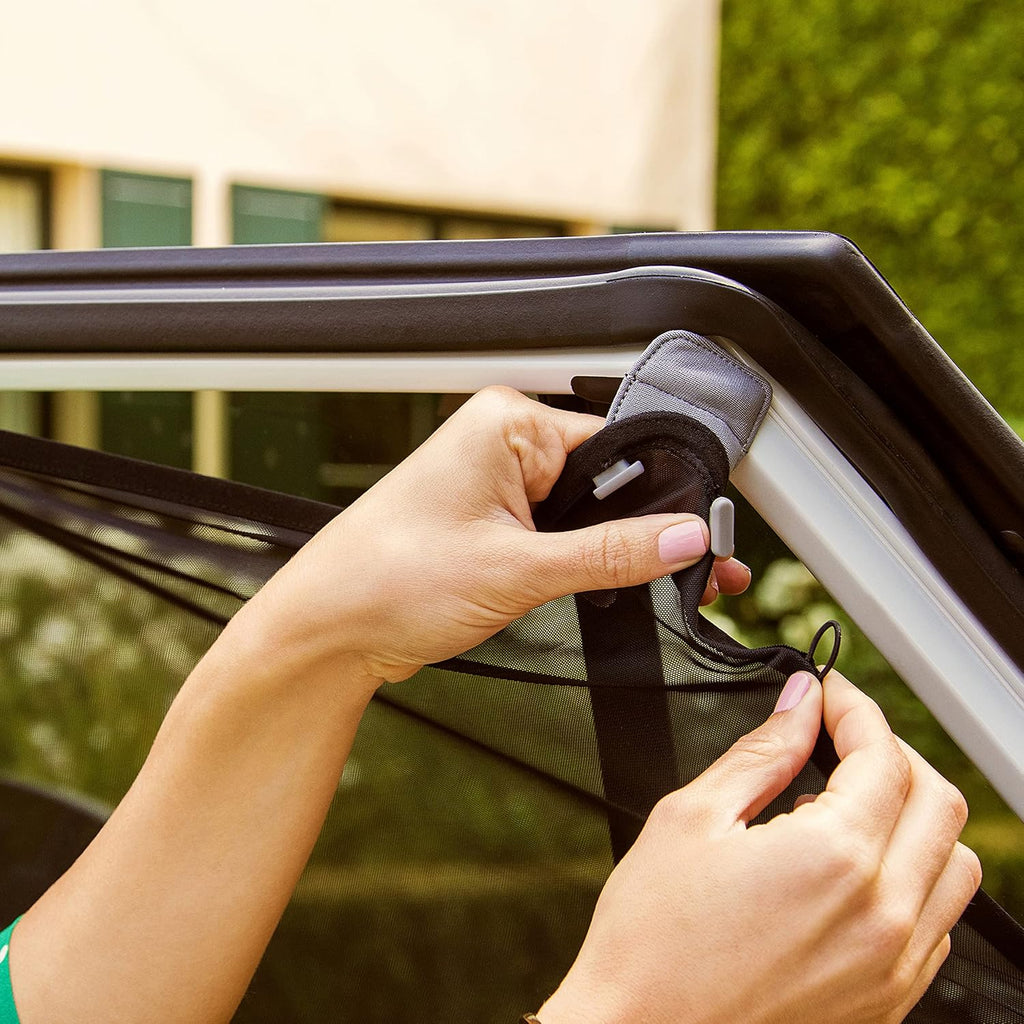 Munchkin® Brica® Magnetic Stretch to Fit™ Car Window Shade for Baby, Side Window Sun Shade, Black, 2 Pack