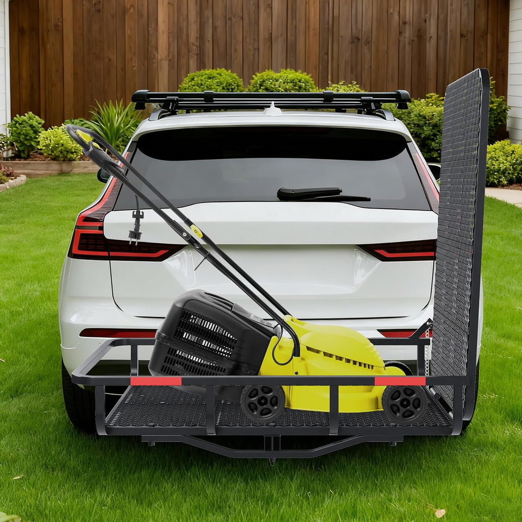 ECOTRIC Hitch Mount Wheelchair Carrier with Mobility Ramp for Wheelchair | Scooter Lawn Mower Snow Blower Hauler 500lb Capacity Basket-Style, 73lbs Weight