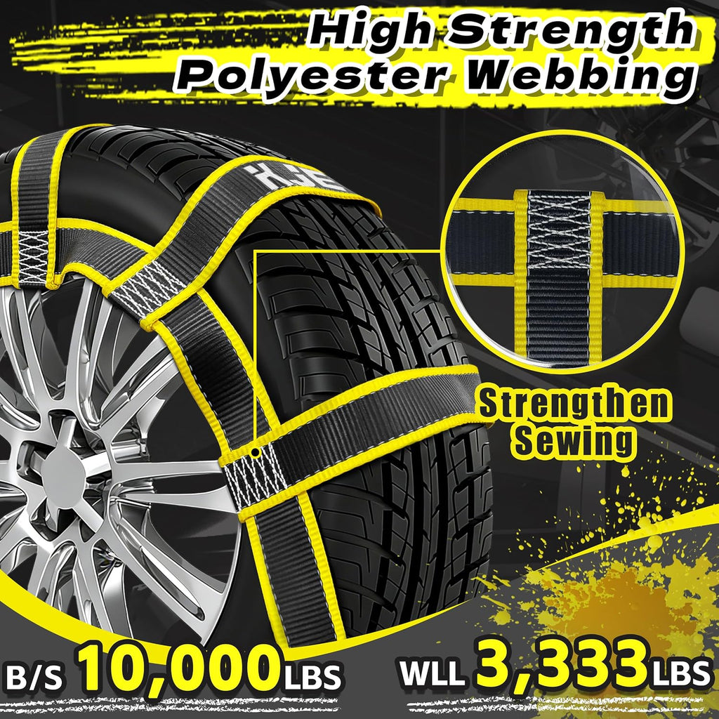 KJE 2 Pack Reflective Tow Dolly Straps Heavy Duty,Car Tow Dolly Basket Straps with Flat Hook, 10,000 lbs Breaking Strength, Fits 14"-19" Tires Wheels for Car Hauler Trailer
