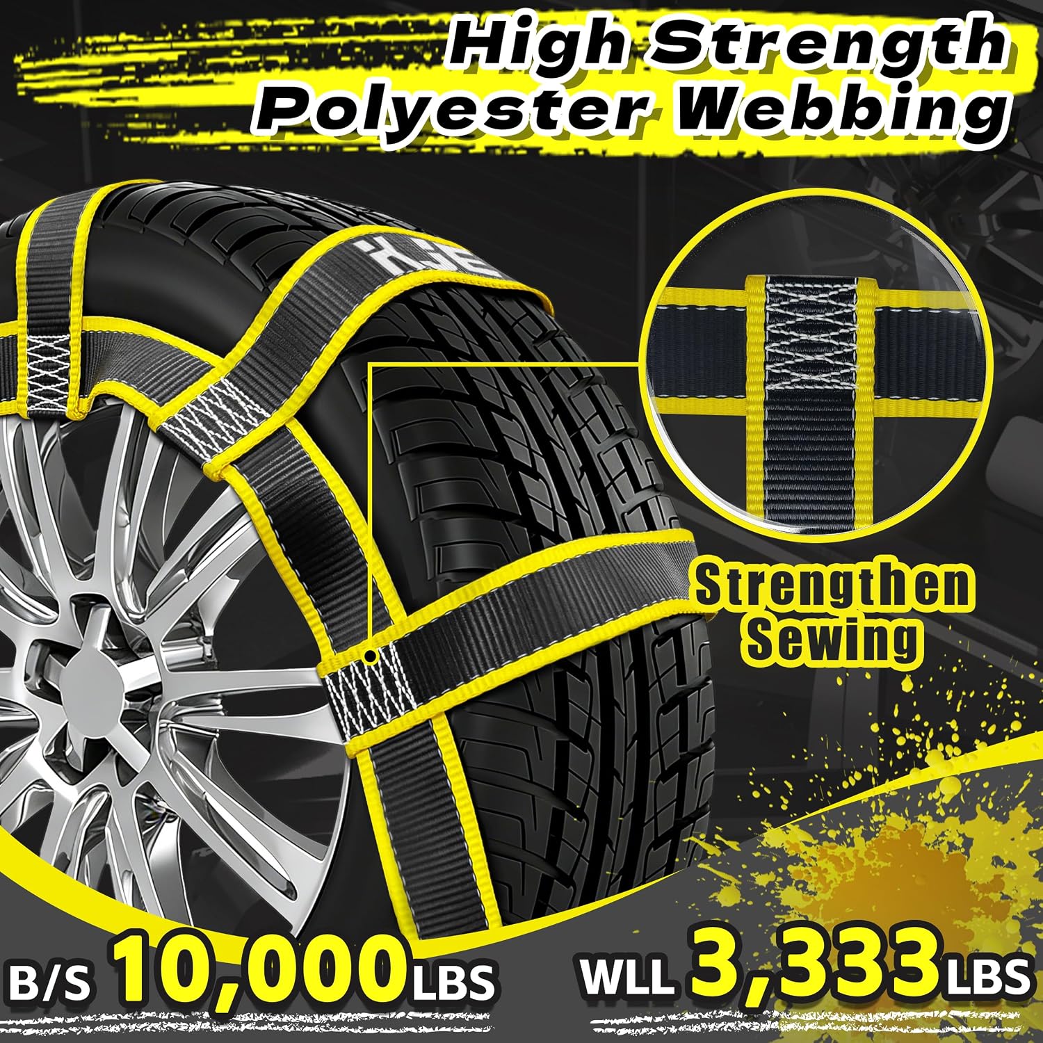 KJE 2 Pack Reflective Tow Dolly Straps Heavy Duty,Car Tow Dolly Basket Straps with Flat Hook, 10,000 lbs Breaking Strength, Fits 14"-19" Tires Wheels for Car Hauler Trailer