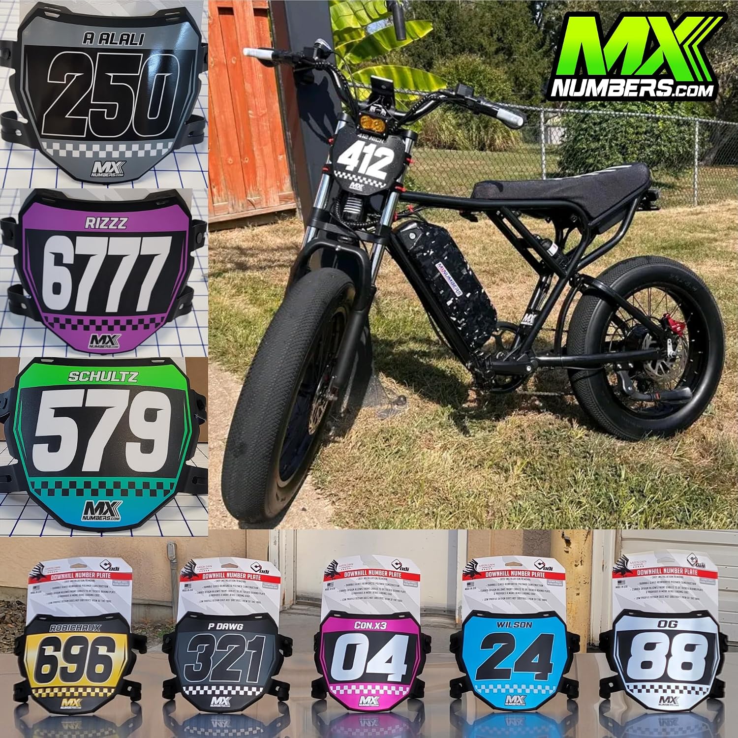 MxNumbers Custom ODI Downhill Plate Decal, Personalized Name Number and Colors, Race Graphics for Mountain and Electric Bikes