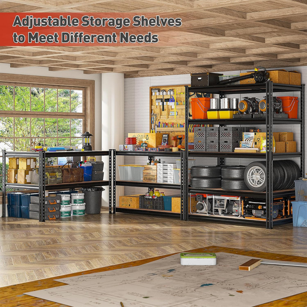 reibii 2 pack garage shelving, 2400lbs each,heavy duty, side view