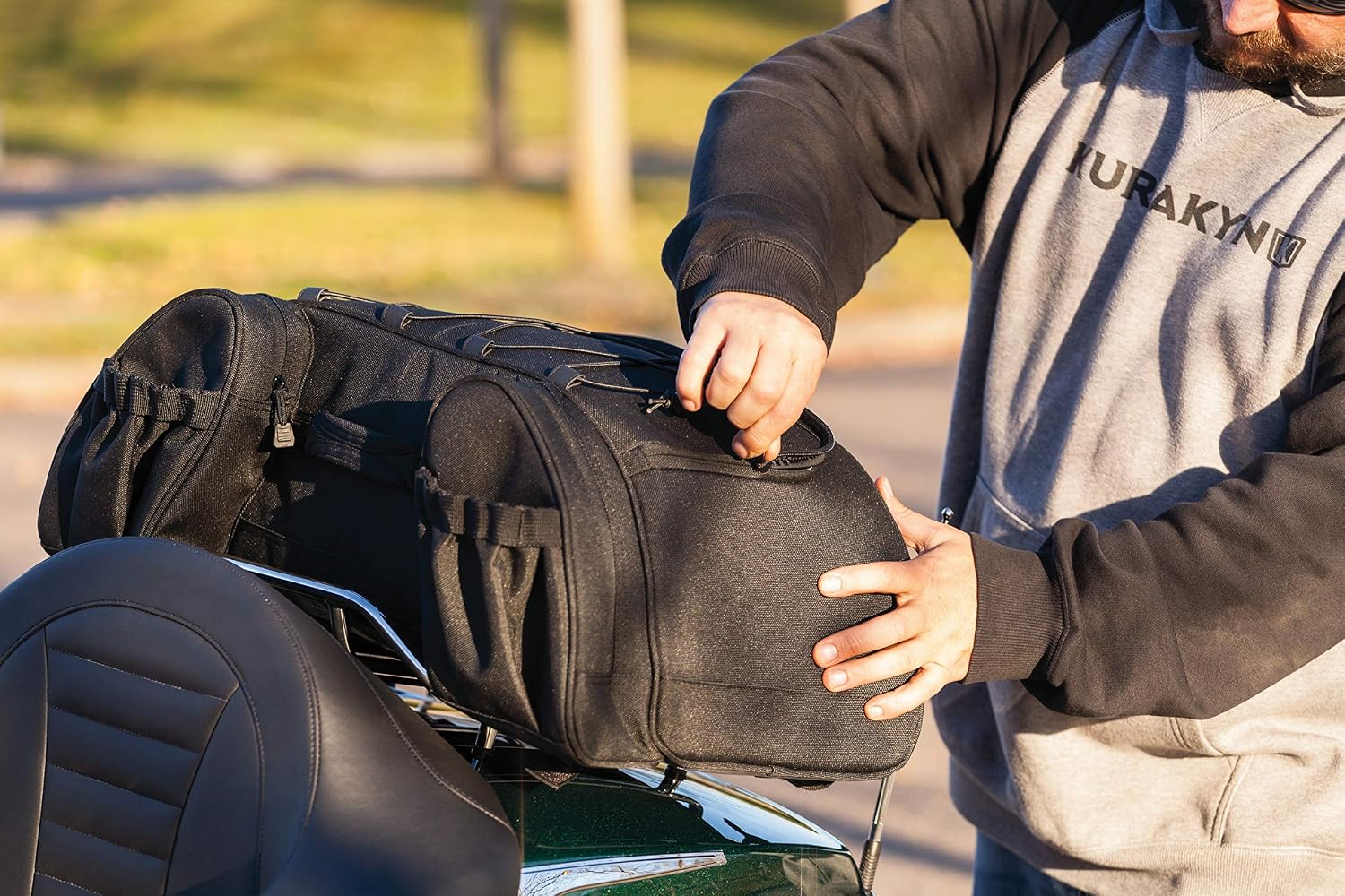 Kuryakyn 5281 Momentum Hitchhiker Motorcycle Travel Luggage: Weather Resistant Trunk Rack Bag, Black