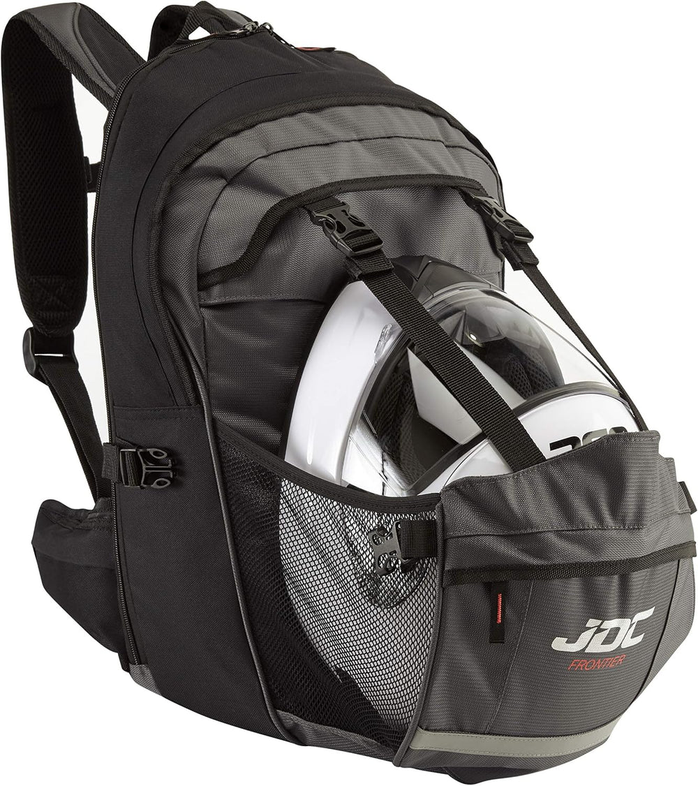 JDC Motorcycle Backpack With Helmet Holder/Carrier - 24L Expandable to 36L - ...
