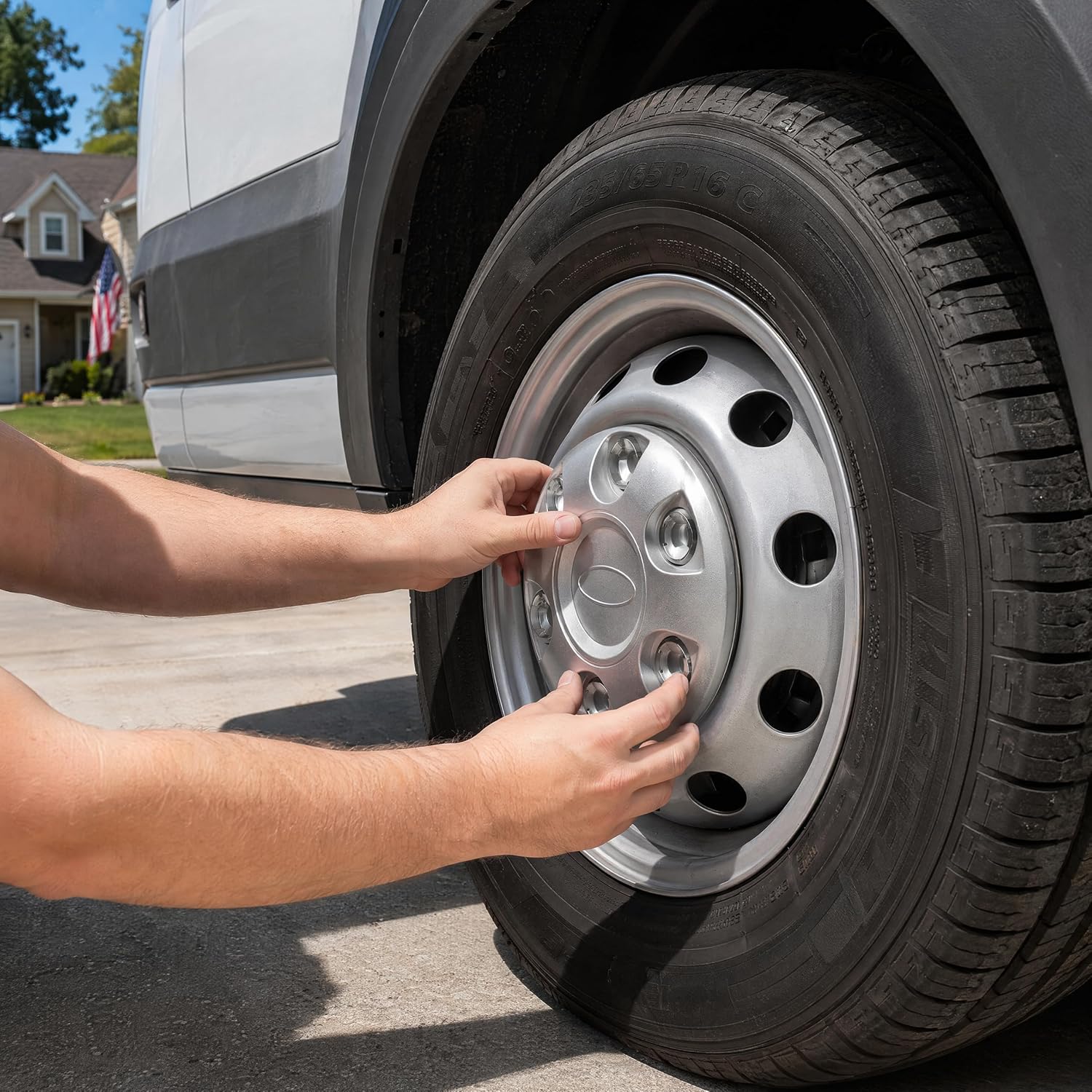 16" Sparkle Silver Wheel Center Cap, 6 Lug Holes, for Ford Transit 150 250 350 AWD 2019-2026, Replaces Part KK4V-1130-AB, Set of 4