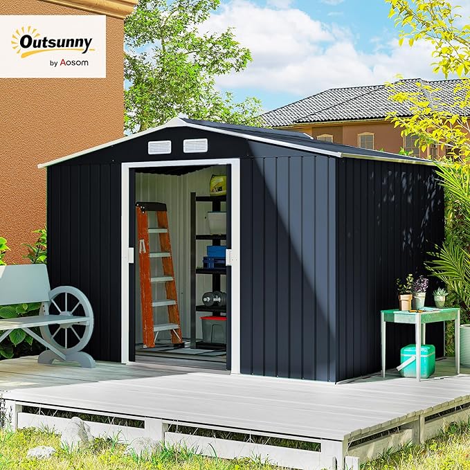 Outsunny 9' x 6' Outdoor Storage Shed, Garden Tool Metal Shed - Image 2