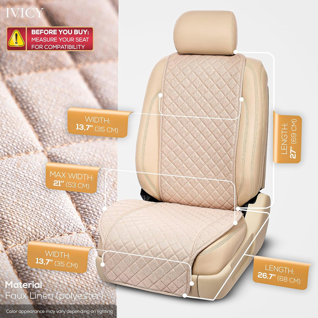 ivicy faux linen front car seat cover, seat, close-up detail