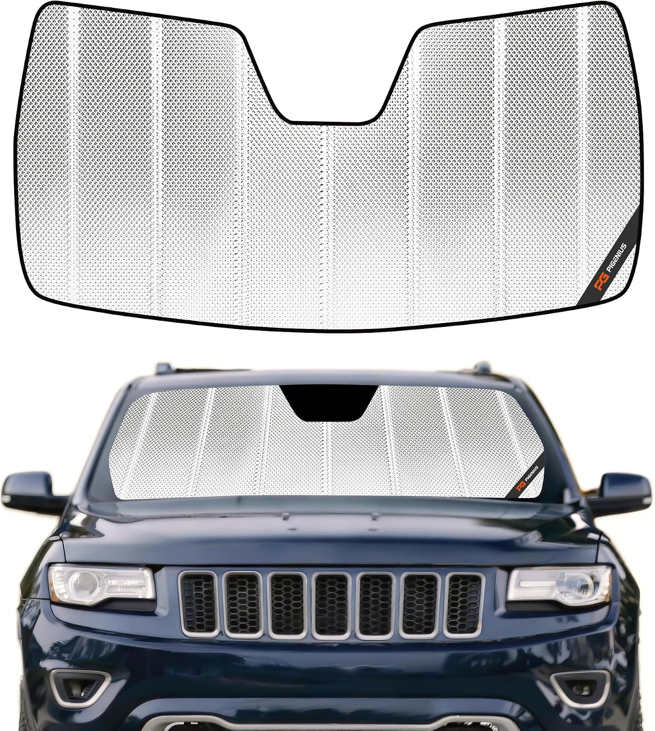 Pigenius Windshield Sunshade for Jeep Grand Cherokee 2014-2021, Grand Cherokee WK 2022 Custom Front Window Sun Shade - BLAZBLOCK