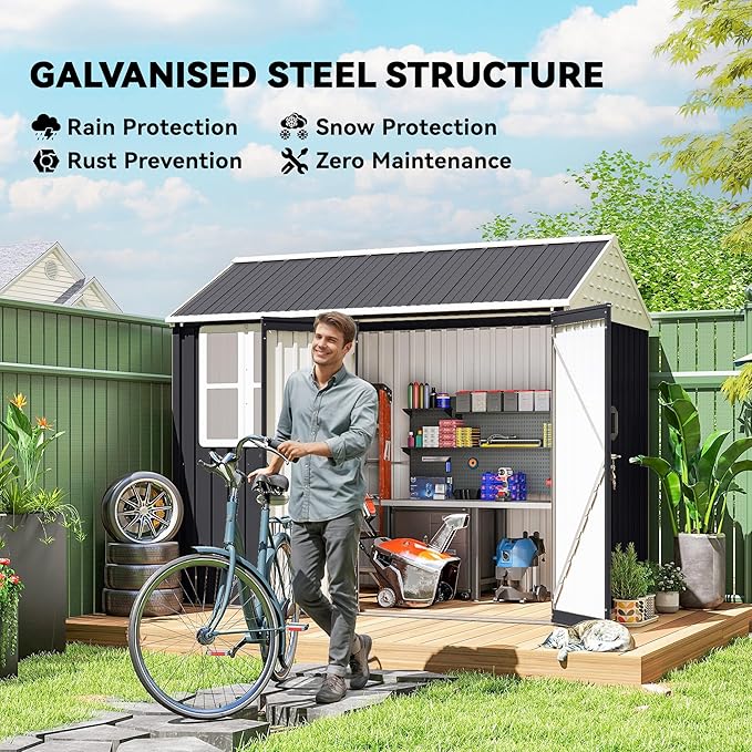 Outsunny 8' x 6' Outdoor Storage Shed, Metal Garden Shed - Image 3