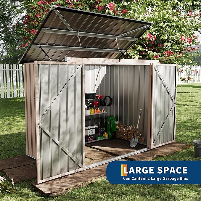 Outdoor Trash Can Storage 2 Binsgarbage Bin Storage Shed, 3x6 FT Garbage Bin - Image 6