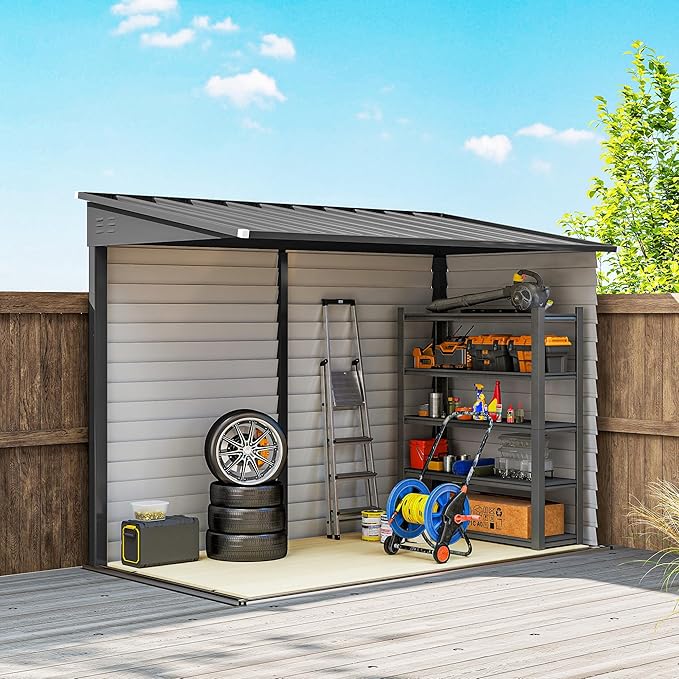 Outsunny 4.6' x 9' Steel Outdoor Storage Shed, Lean to Shed, Metal Tool House - Image 9