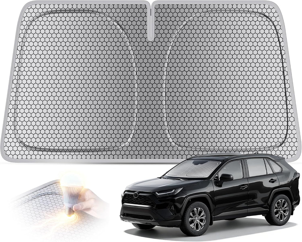 helloleiboo Graphene Windshield Sun Shade for SUVs and Most Mid-Size Sedans, 99% UV Blocking, Dual-Layer Honeycomb Heat Shield, Keeps Interior Cooler, Foldable