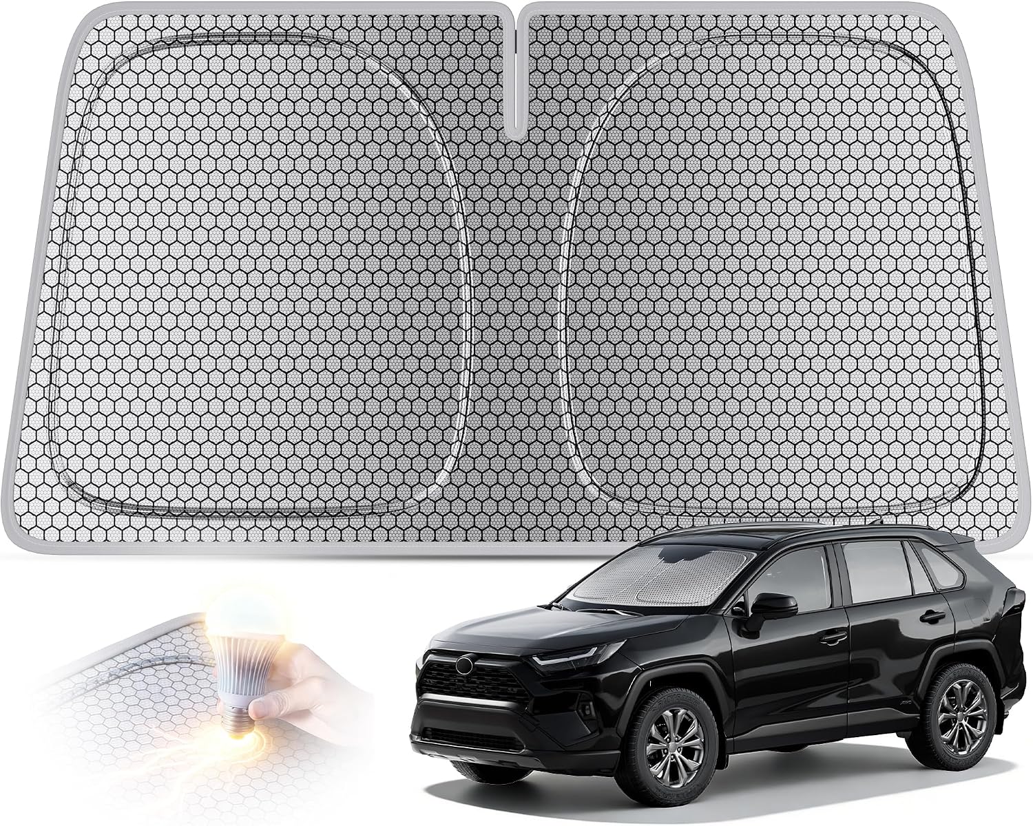 helloleiboo Graphene Windshield Sun Shade for SUVs and Most Mid-Size Sedans, 99% UV Blocking, Dual-Layer Honeycomb Heat Shield, Keeps Interior Cooler, Foldable
