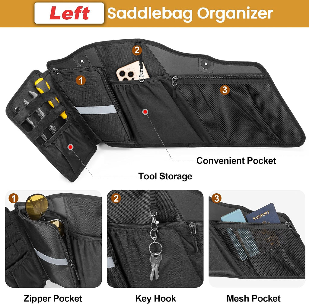 HODRANT Motorcycle Saddlebag Organizer, Saddlebag Liners Side Bag Compatible with Touring Models 2014-2025 Street Glide Road Glide Road King Electra Glide, Saddlebag Tool Storage Organizer, 2 Packs