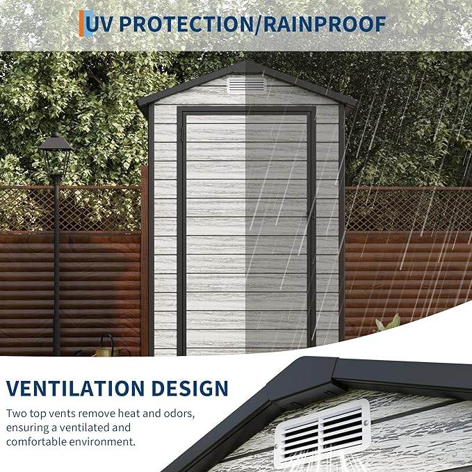 All-Weather Plastic Shed with Window, Outdoor Resin Garden Shed with Lockable - Image 4