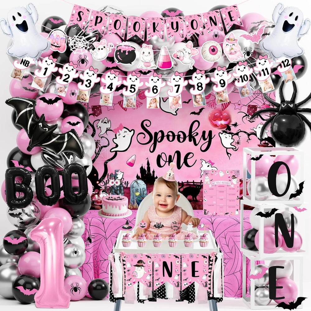 Pink Spooky One Birthday Decorations Girl Halloween 1st Birthday Kit