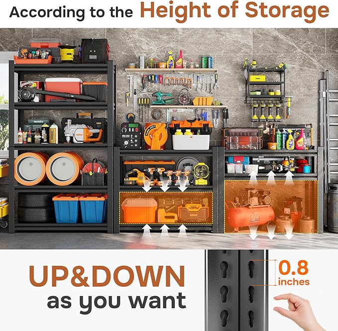 40" W Metal Garage Shelving Unit 3500LBS Metal Storage Shelves 5 Tier - Image 4