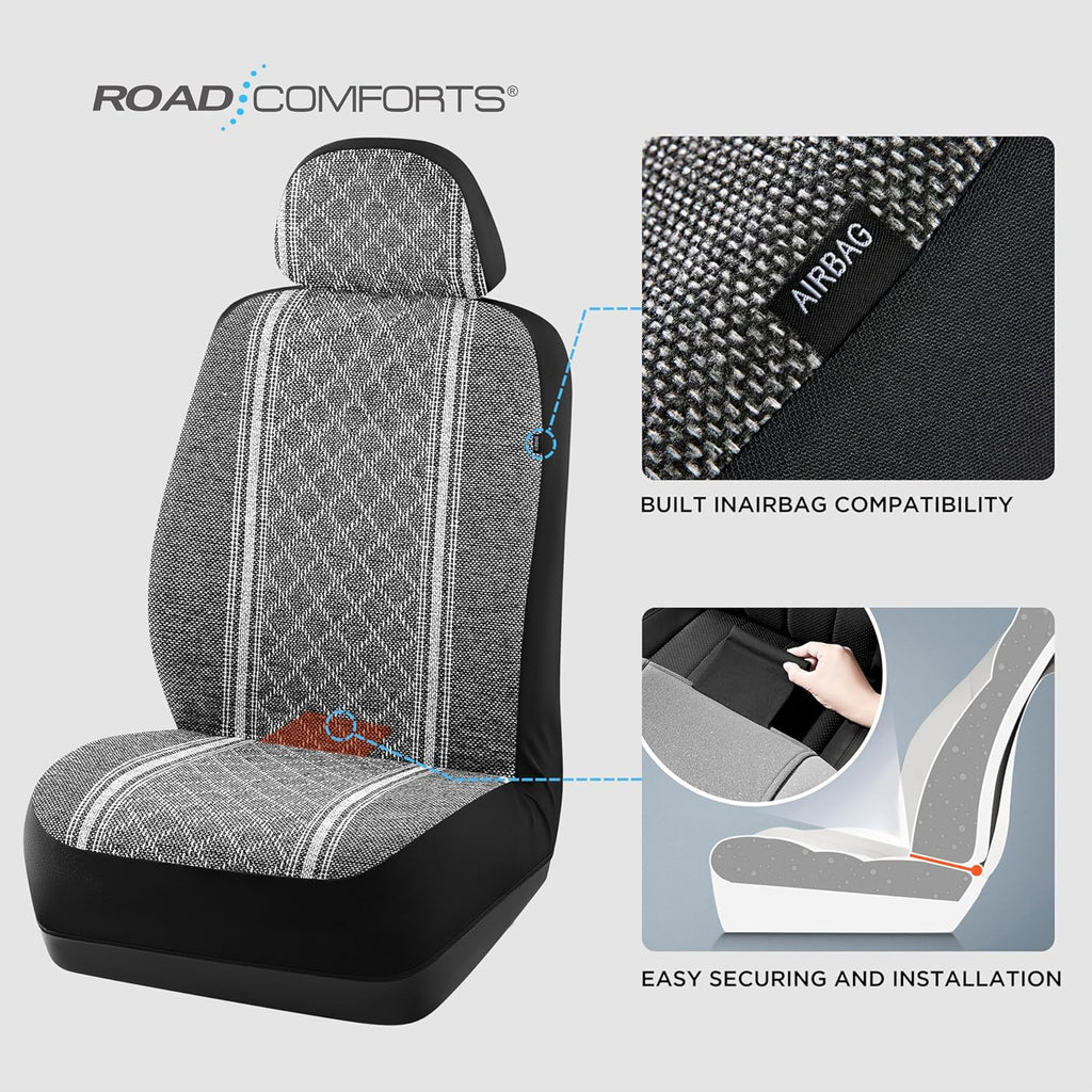 road comforts baja blanket seat covers gray diamond, side view