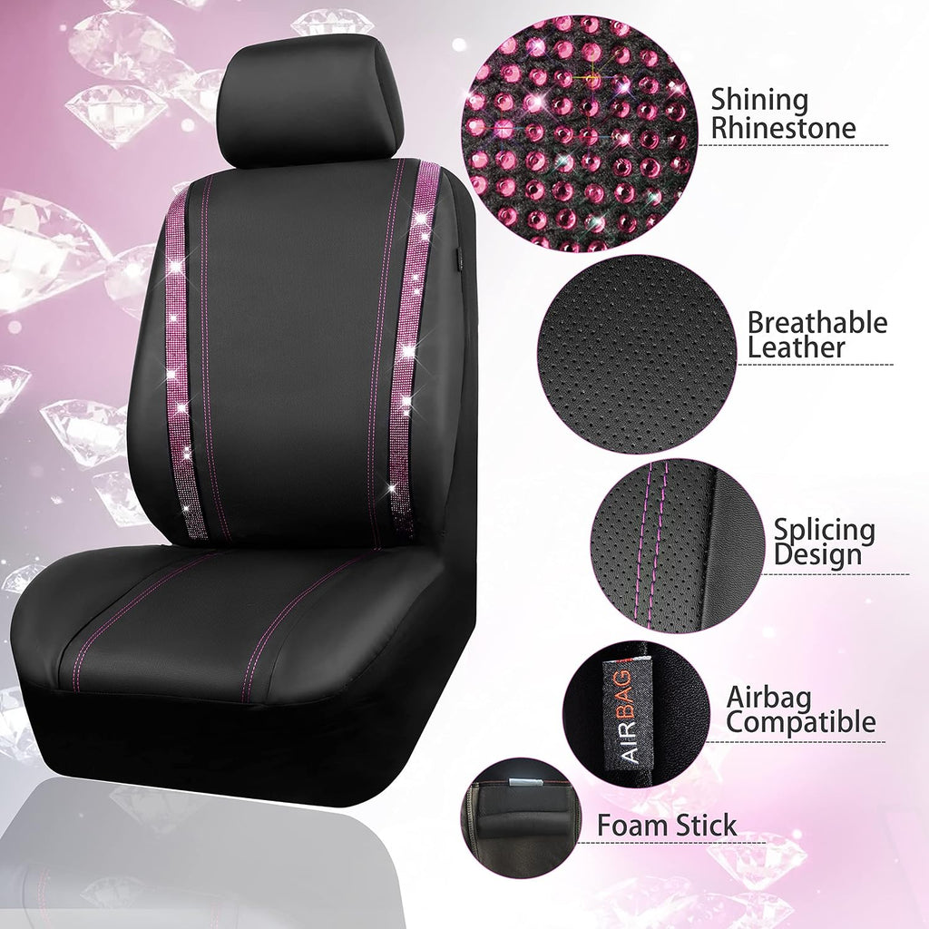 car pass leather bling diamond car seat covers shown in use