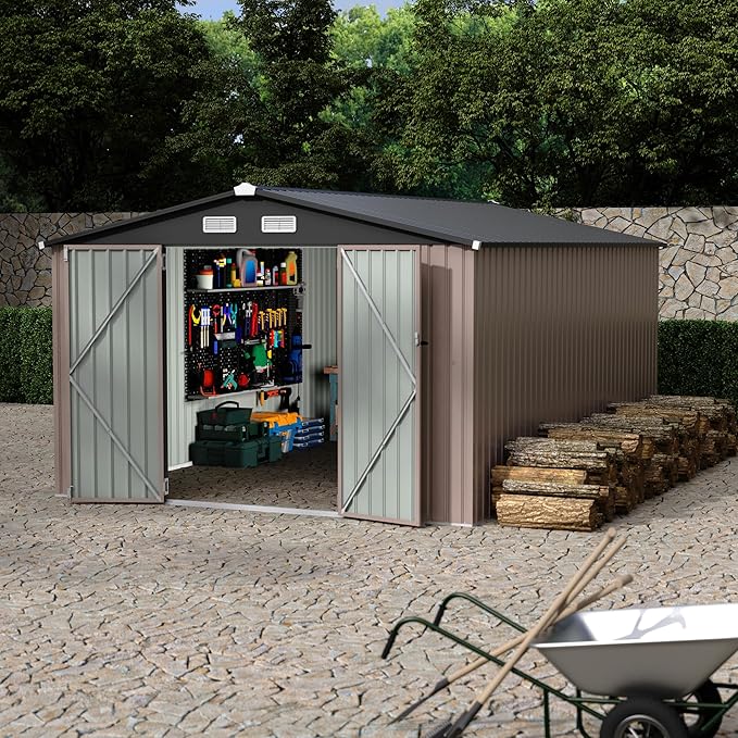 10x14x6.4 FT Outdoor Storage Sheds, Metal Garden Tool Shed - Image 7