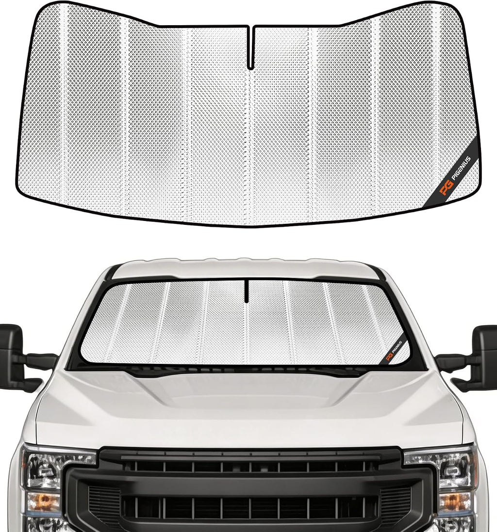 Pigenius Windshield Sun Shade for Ford F250/F350 2017-2022. Full Coverage Rearview Mirror Shade for Ultimate Protection